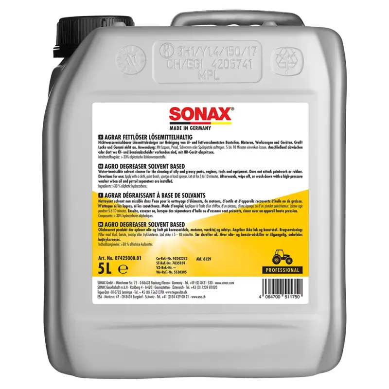 SONAX Agrar Fettlöser lösemittelhaltig, 5 l Neue Ware