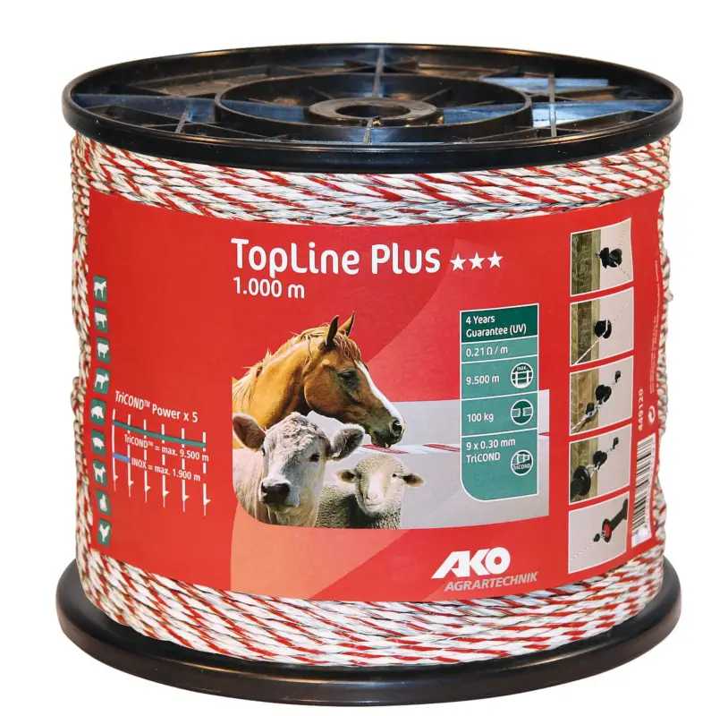 Weidezaunlitze TopLine Plus weiß/rot, 1000 m Zertifiziert