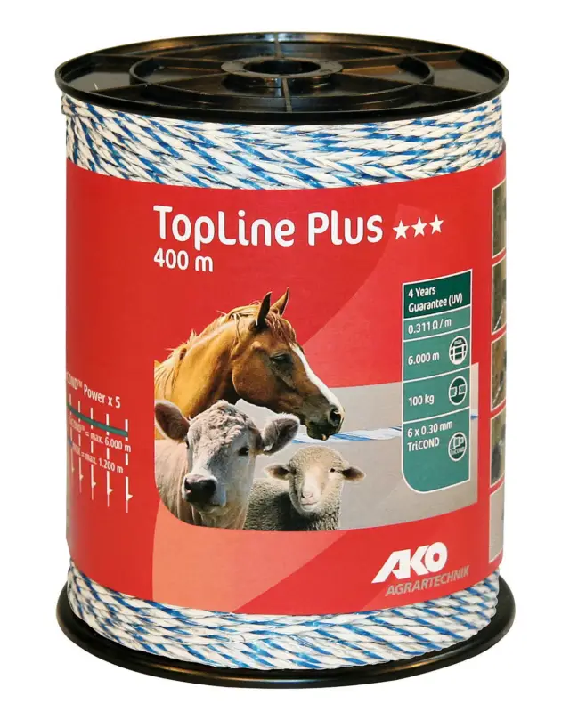 Neu Im Sortiment Weidezaunlitze TopLine Plus weiß/blau, 400 m