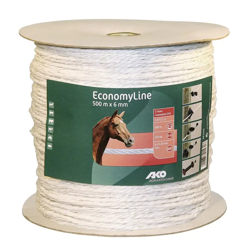 Weidezaunseil EconomyLine weiß 500 m, 6 mm Markenware