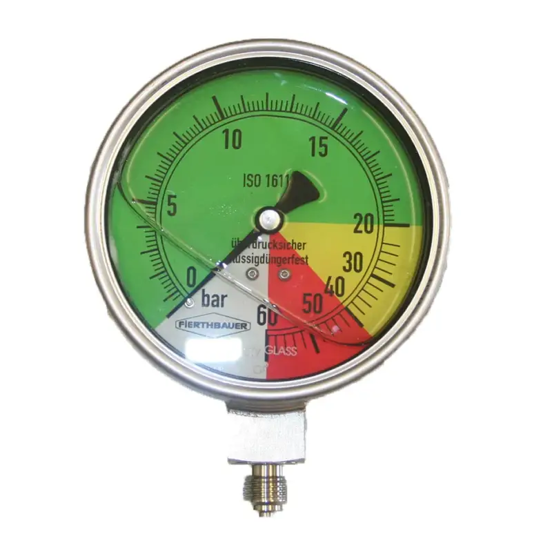 Glyzerin-Manometer ø 100 mm mit 1/4" AG unten Messing, 0 / +20 / +40 / +60 bar Sonderaktion