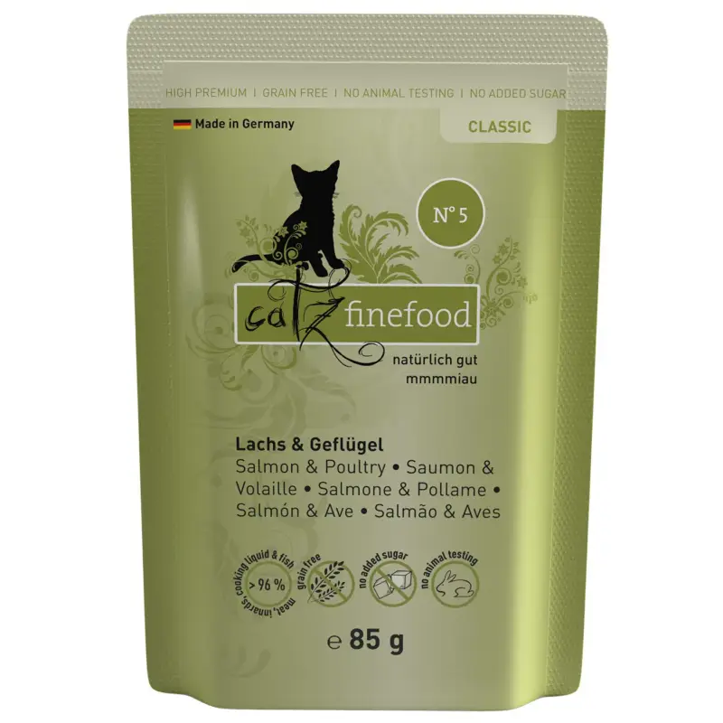 Katzennassfutter Catz Finefood No. 5, Lachs & Geflügel, 85 g Schneller Versand