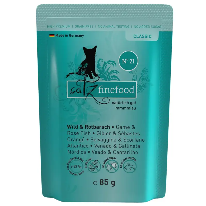 Katzennassfutter Catz Finefood No. 21, Wild & Rotbarsch, 85 g Abverkauf