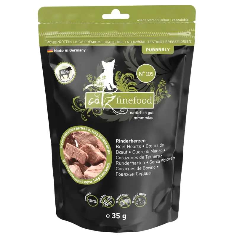 Ergänzungsfutter für Katzen, Catz Finefood Purrrrly No. 105, Rinderherzen, 35 g Sichere Zahlung