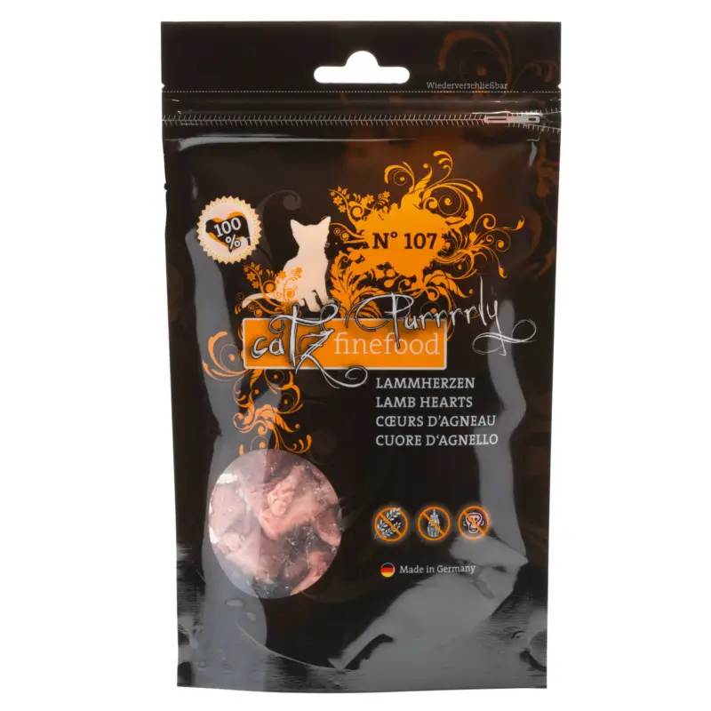 Garantierte Lieferung Ergänzungsfutter für Katzen, Catz Finefood Purrrrly No. 107, Lammherzen, 35 g