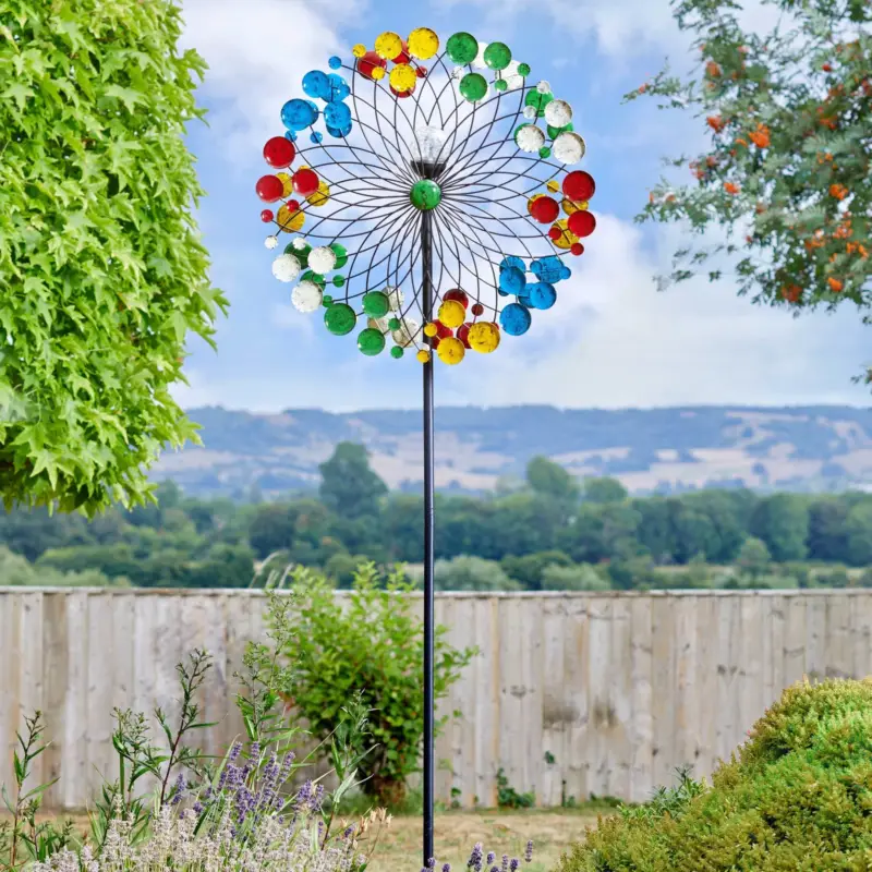 Neuheit Solarwindrad Harlequin, einfache Installation, integrierte Solarkugeln, 213 cm