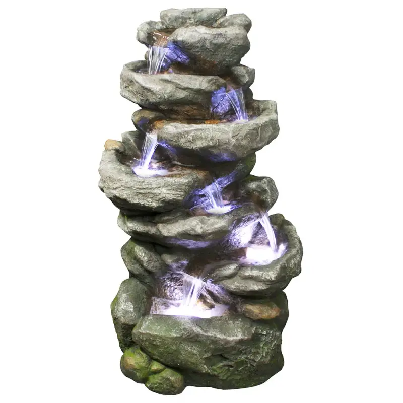 Versand Am Gleichen Tag Brunnen aus Polyresin mit Pumpe, LED-Beleuchtung,10 m Kabel, ca. 56x44x102 cm