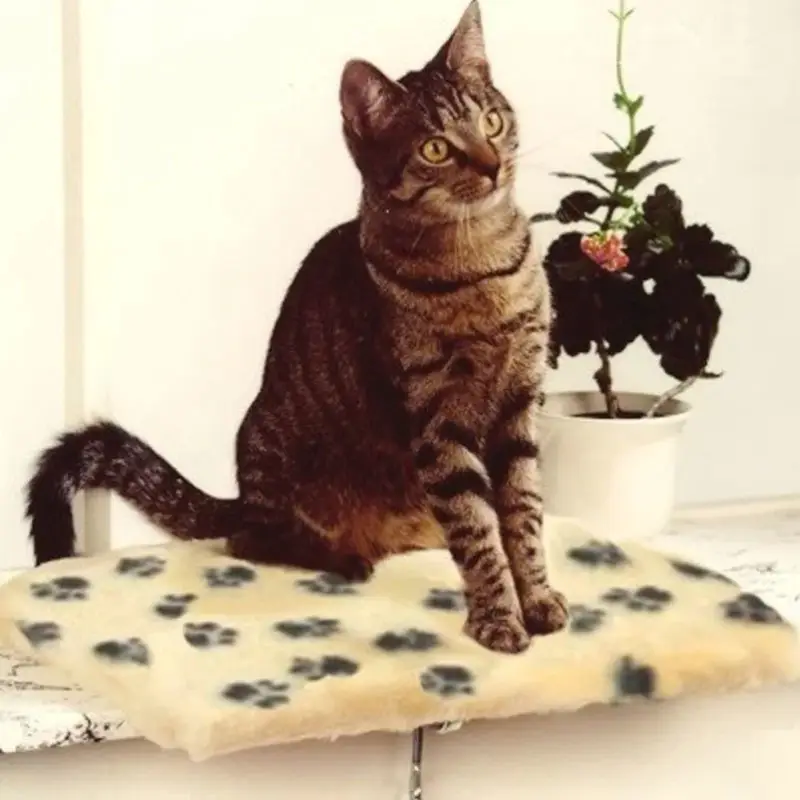 Nur Heute Silvio Design Katzen-Fensterliege Jacquard Plüsch beige mit Pfote braun