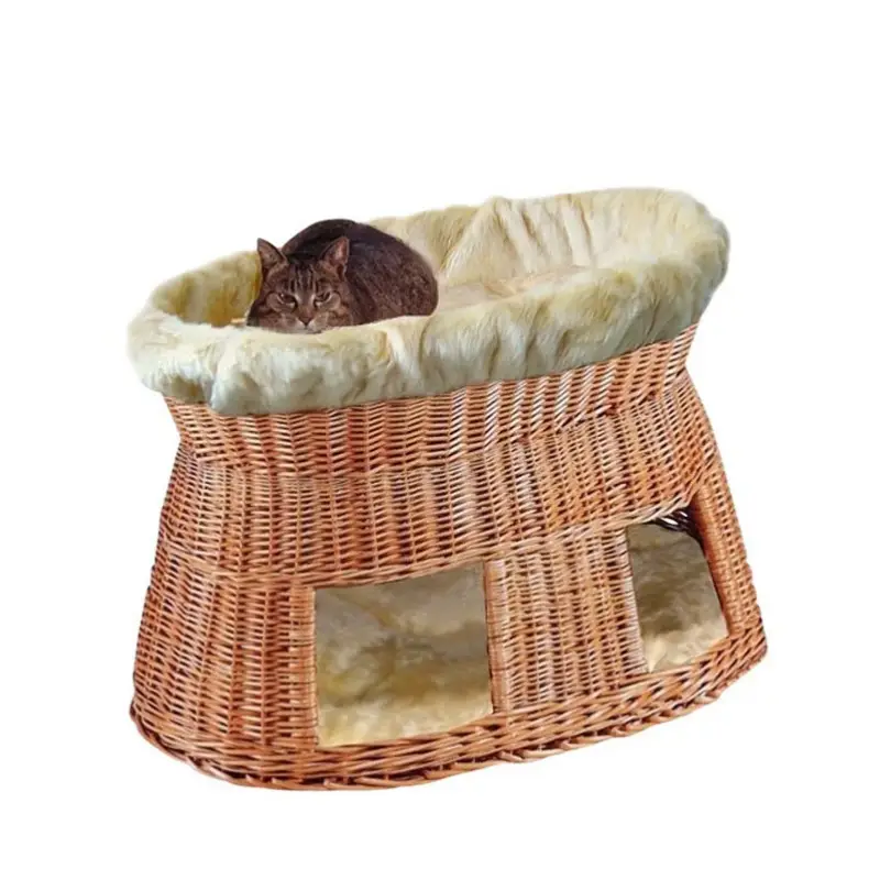 Highlight Silvio Design Katzen-Wohnwelt aus Weide mit Plüsch, beige