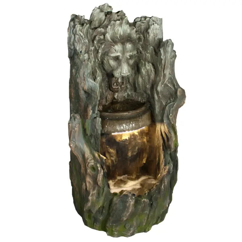 Top-Preis Brunnen inkl. Pumpe & Licht, Holzoptik, ca. 52 x 49 x 100 cm