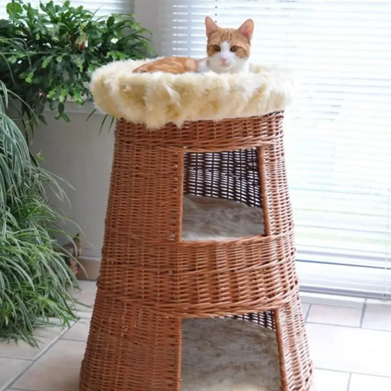 Kracherpreis Silvio Design Katzen-Doppel-Korbturm Weide, Plüsch beige, ca. 60x60x79 cm