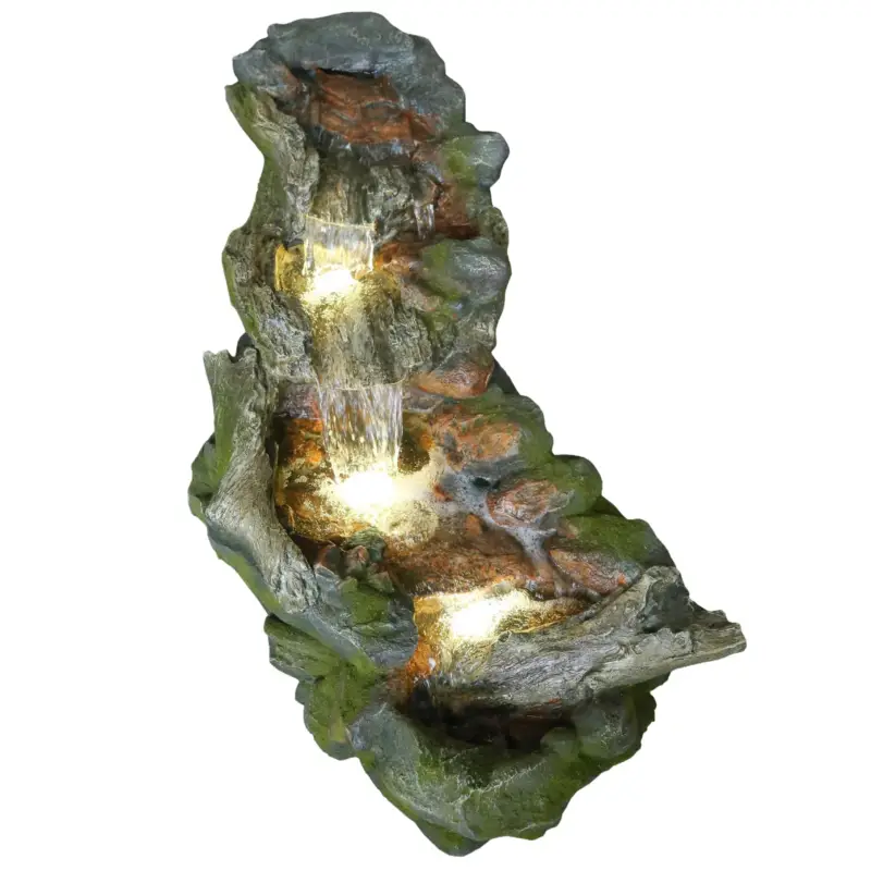 Preiswert Gartenbrunnen inkl. Pumpe & Licht, Echtholzoptik, 103 x 50 x 51 cm