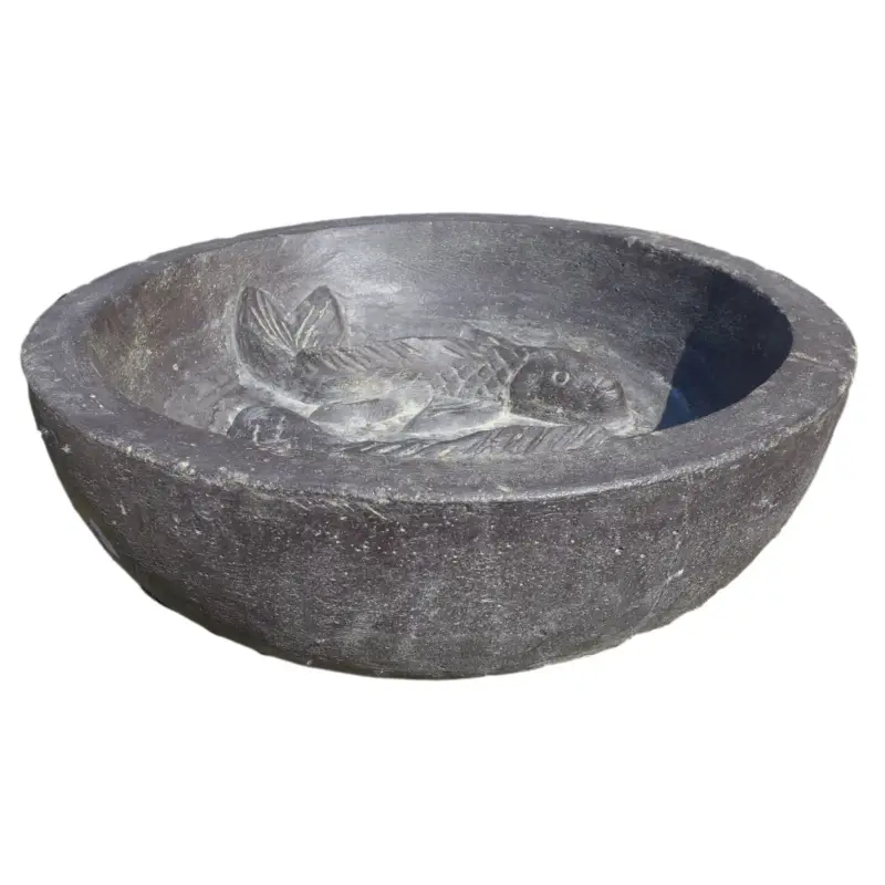 Wasserschale mit 2 Fischen, grau, Steinguss, 13 x 40 x 40 cm Neu