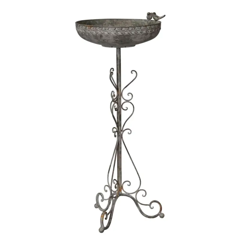 Vogeltränke, Schale auf Fuß, Eisen, 30 x 33 x 75 cm, graubraun Online Kaufen