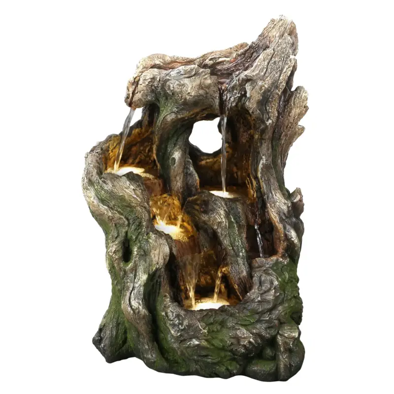 Polyresin Brunnen inkl. Pumpe, warmlicht, 38 x 34 x 54 cm Billig