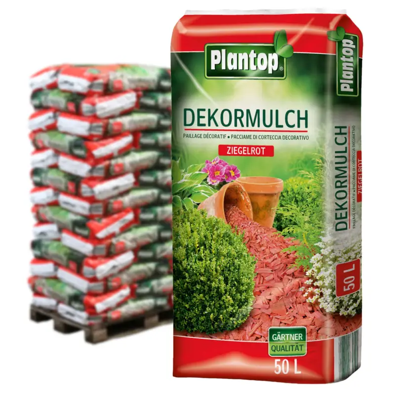 Plantop Dekormulch, ziegelrot, 39 Sack á 50 l, gesamt 1950 Liter Mega-Angebot