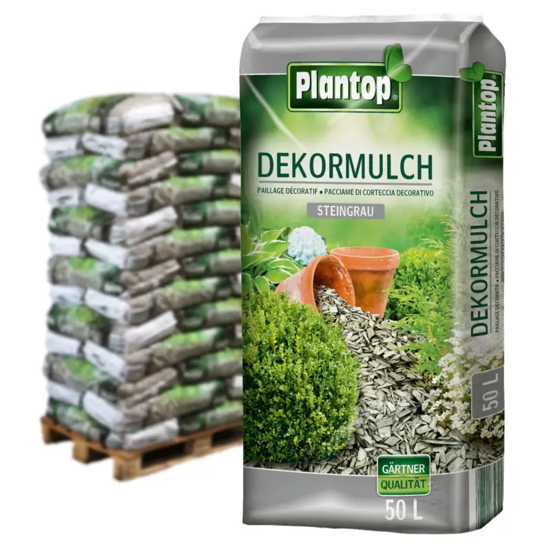 Plantop Dekormulch, steingrau, 39 Sack á 50 l, gesamt 1950 Liter Sofort Bestellen