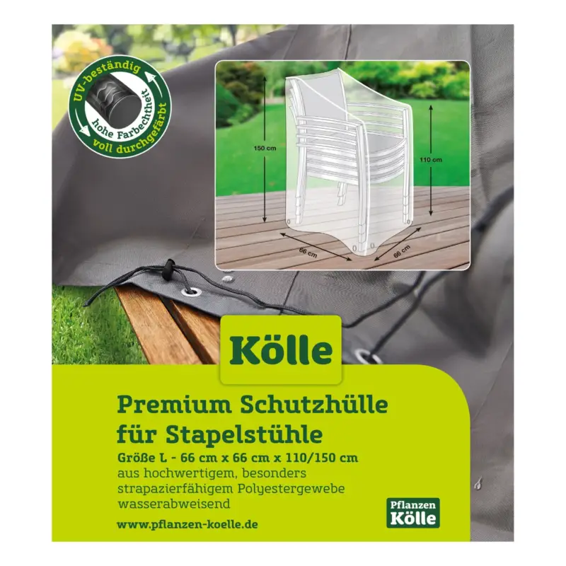 Top-Angebot Kölle Premiumschutzhülle für Stapelstühle, Größe L, Maße 66 x 66 x 110 cm / 150 cm