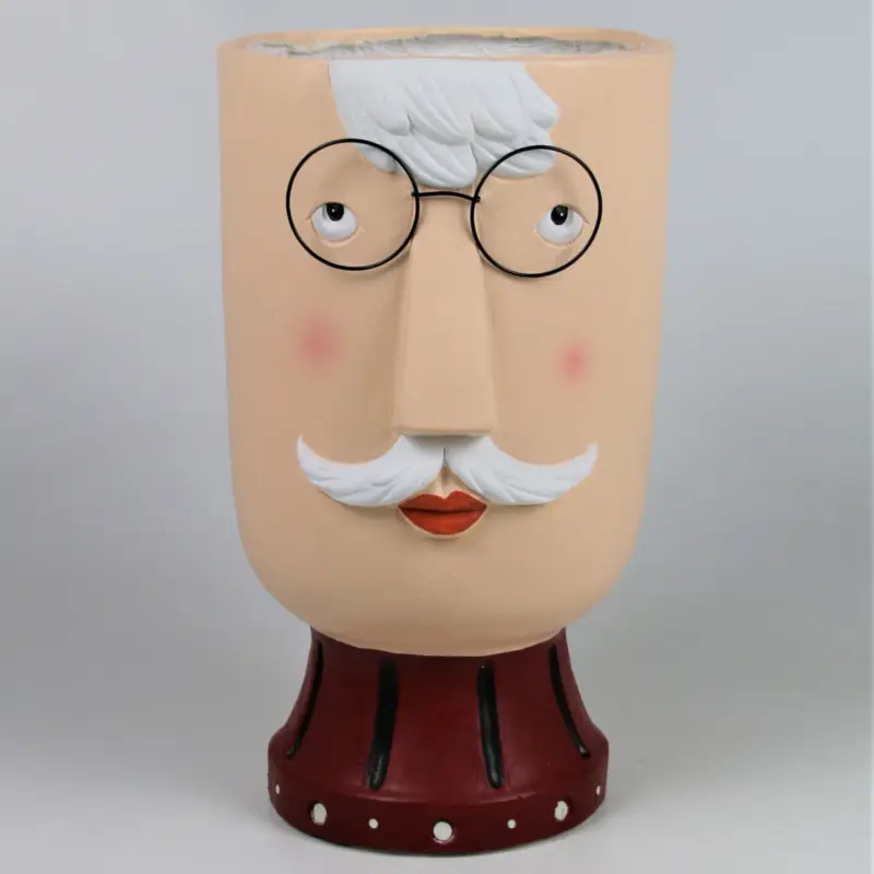 Letzte Chance Pflanzkopf 'Mann mit Brille', grau, Ø 25 x H 44 cm
