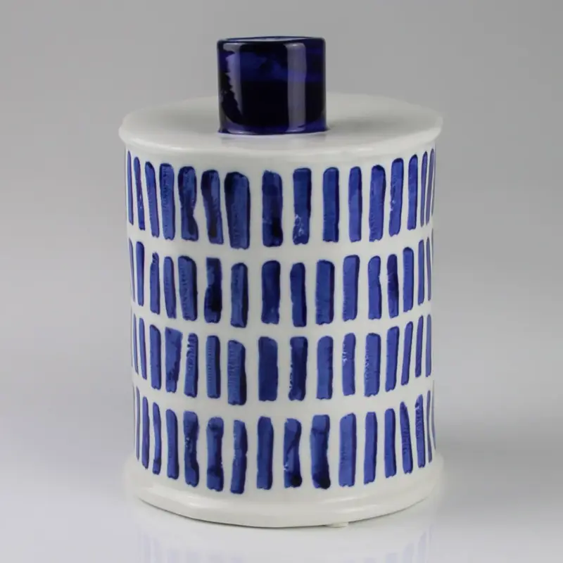 Keramikvase mit Streifenmuster, blauweiß, Ø 14 x H 20 cm Heißes Angebot