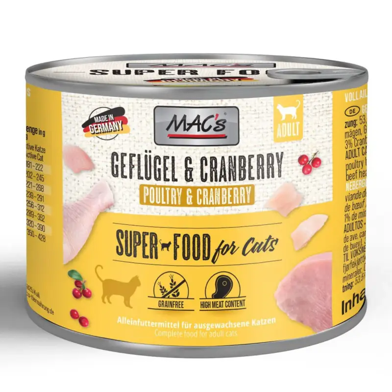 Katzennassfutter MAC’s Cat Dose, Geflügel und Cranberry, 200 g Begrenztes Angebot