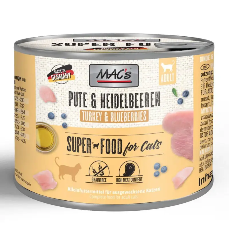 Bestpreis Katzennassfutter MAC’s Cat Dose, Pute und Heidelbeere, 200 g