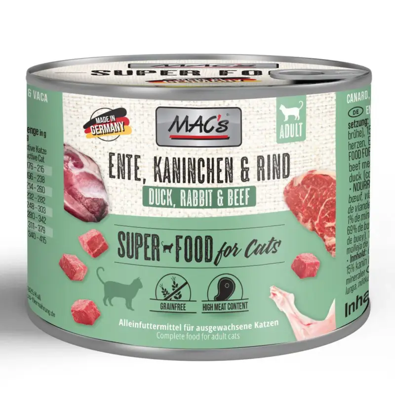 Katzennassfutter MAC’s Cat Dose, Ente, Kaninchen, Rind, 200 g Top-Preis
