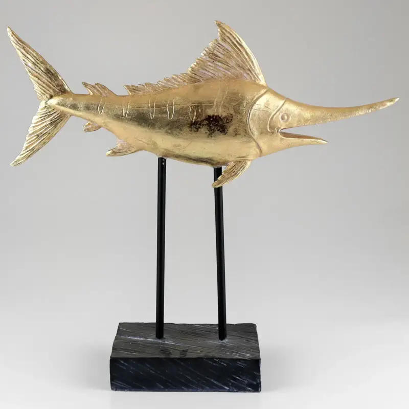 Schneller Versand Dekofigur Schwertfisch, gold, H36,5 x L39 cm