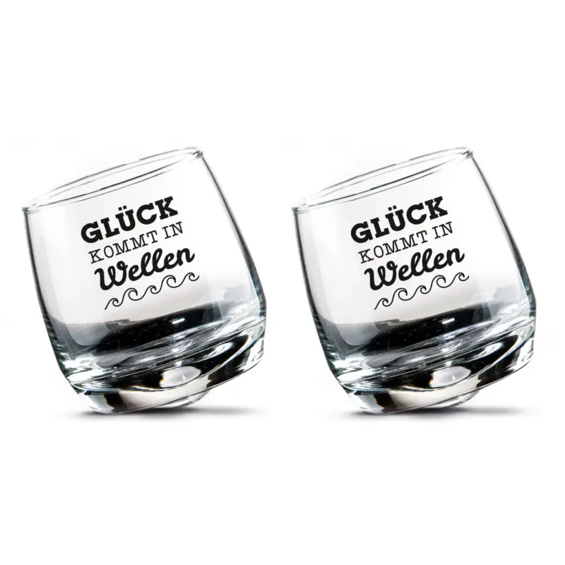 Highlight Wackelgläser "Glück kommt in Wellen", ca. Ø 7,5 x H 8,5 cm, 2 Stück
