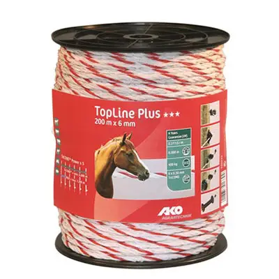 Markenprodukt Weidezaunseil TopLine Plus 200m x 6mm weiß / rot