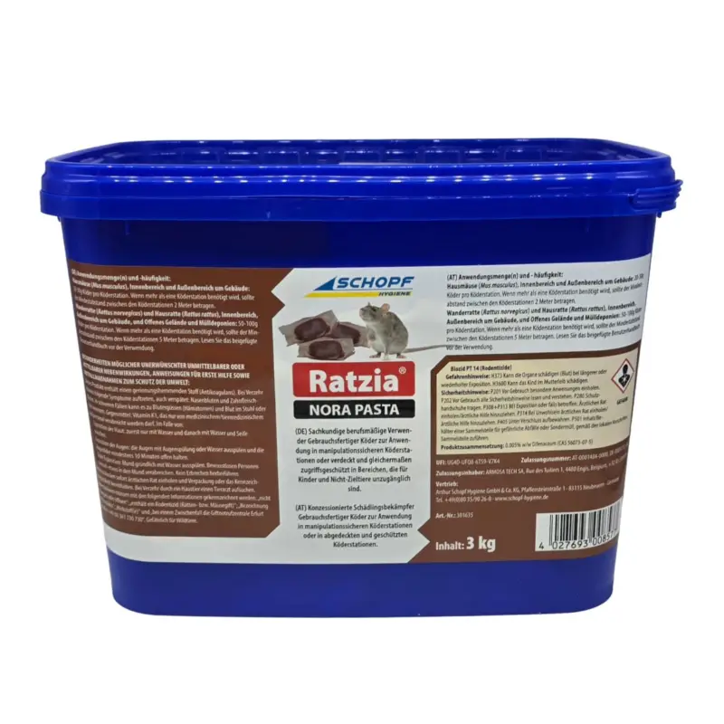 Ratzia Nora Pasta 3kg Rattengift / Mäusegift Sachkundenachweispflichtig Direktkauf