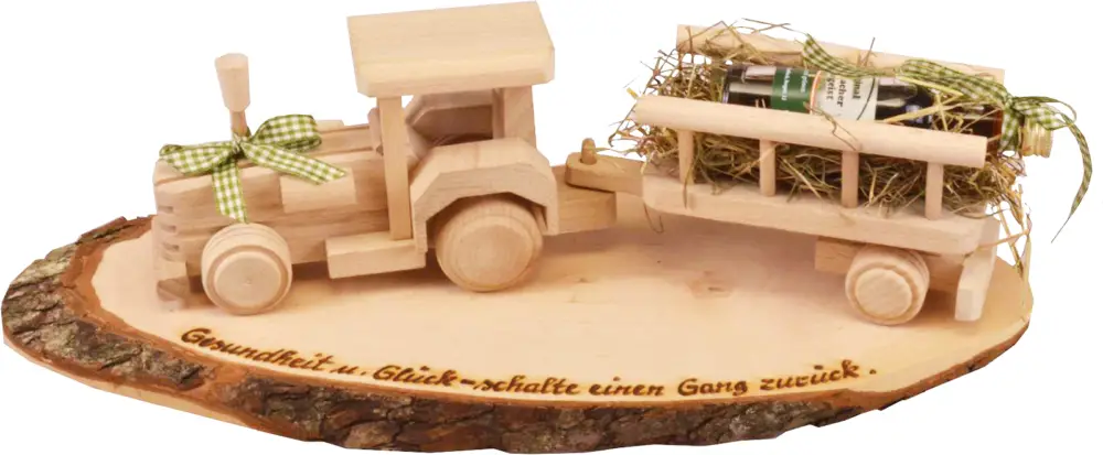 Schnäppchen Traktor mit Ladewagen Spruch Gesundheit und Glück .. Deko Artikel
