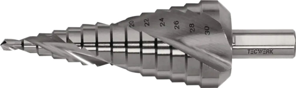 TecwerkStufenbohrer Bohrbereich 4-30 mm HSS spiralgenutet Schneidenanzahl 2 Stufenanzahl 14 Begrenztes Angebot