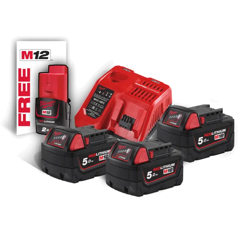 Solange Der Vorrat Reicht MilwaukeeAkku-Starterset M18 3x18 V/5,0 Ah+1x12 V/2,0 Ah