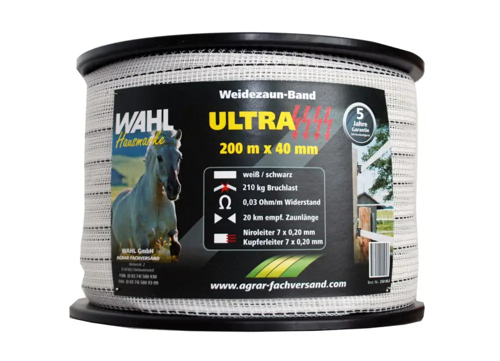 WAHL-FENCE Weidezaunband - ULTRA - 40mm / 200m weiß Schneller Versand