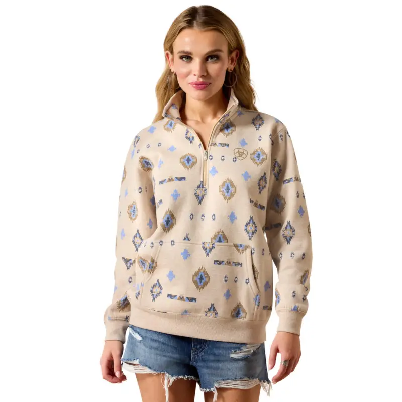 Letzte Chance ARIAT Sapphire 1/2 Zip Sweatshirt oatmeal heather, S