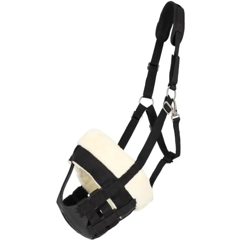 Beliebt QHP Fressbremse mit Nüsternaussparung & Fell schwarz, Full = Warmblut
