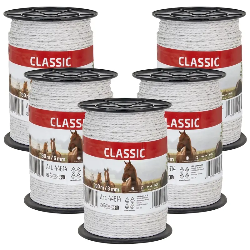 Super-Preis 5x Weidezaun Seil 190m, 6mm, 6x 0,20 Niro, weiß