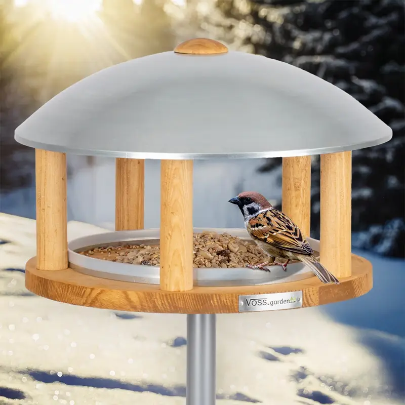 VOSS.garden Vogelhaus "Kolding" - aus Holz mit Metalldach, inkl. Ständer Geprüft