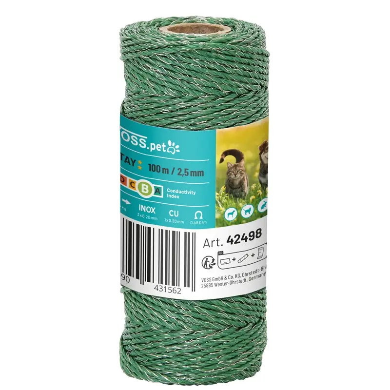Sale B-Ware: VOSS.pet Elektrozaun Litze - 100m - 3x0,20 Niro + 1x0,20 Kupfer - grün