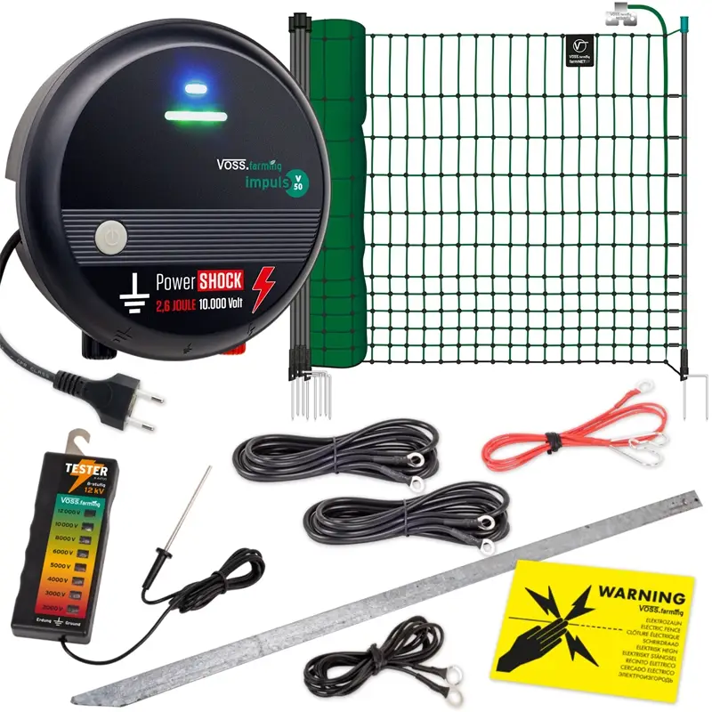 VOSS.farming Geflügelnetz Komplett Set: 50m Netz & 230V Weidezaungerät Expressversand