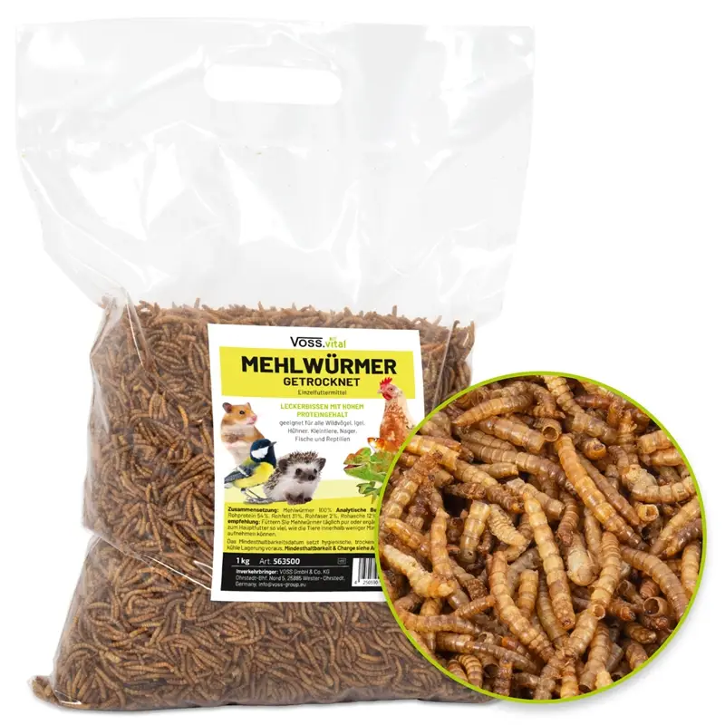 VOSS.vital "Mehlwürmer" getrocknet, Leckerbissen mit hohem Proteingehalt, 1kg Direktkauf