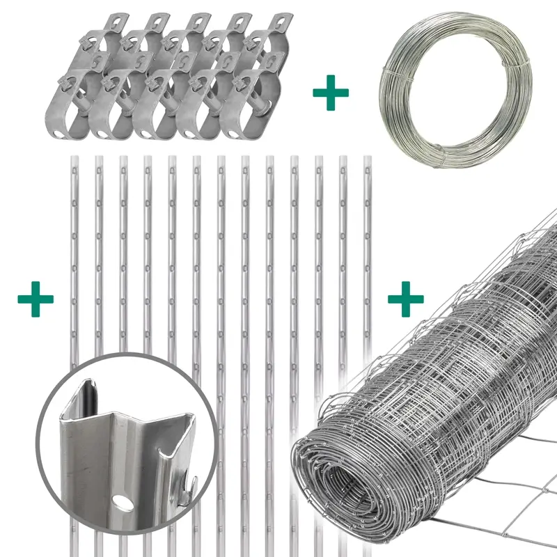 50m Premium Plus Wildzaun Komplettset 100/8/30 + Z-Profilpfosten + Spanndraht + Drahtspanner Nur Für Kurze Zeit