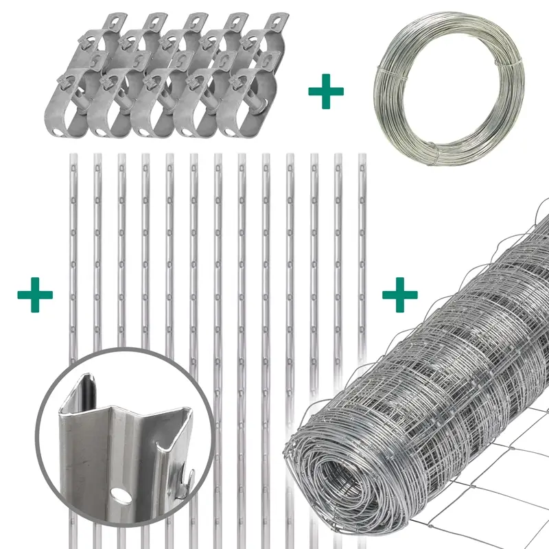 50m Premium Plus Wildzaun Komplettset 80/8/15 + Z-Profilpfosten + Spanndraht + Drahtspanner Aktuell