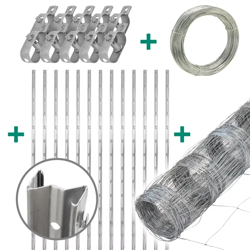 50m VOSS.farming Classic Wildzaun Komplettset 80/5/30 + Z-Profilpfosten + Spanndraht + Drahtspanner Mega-Angebot