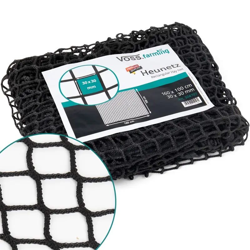 Markenprodukt B-Ware: VOSS.farming Rechteckiges Heunetz, Heunetztasche 160 x 100cm, Maschenweite 3 x 3cm, schwarz