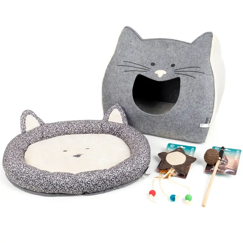 VOSS.pet Cat "3" Set für Katzen, Katzenbett, Katzenhöhle, 2x Katzenspielzeug Markenware