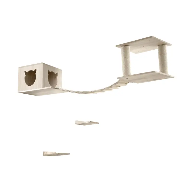 Mega-Angebot Massivholz Katzenspielplatz, Kletterwand für die Decken- und Wandmontage, natur/weiß