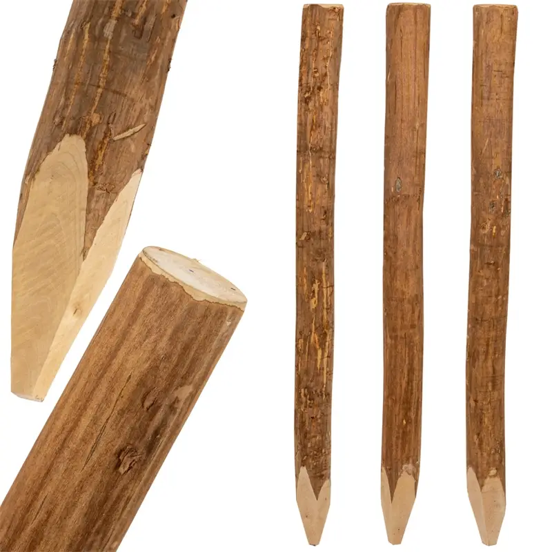 Geprüft 3x VOSS.garden Haselnuss-Zaunpfahl naturbelassen, entrindet, Holzpfahl, 180cm, Ø 6-10cm