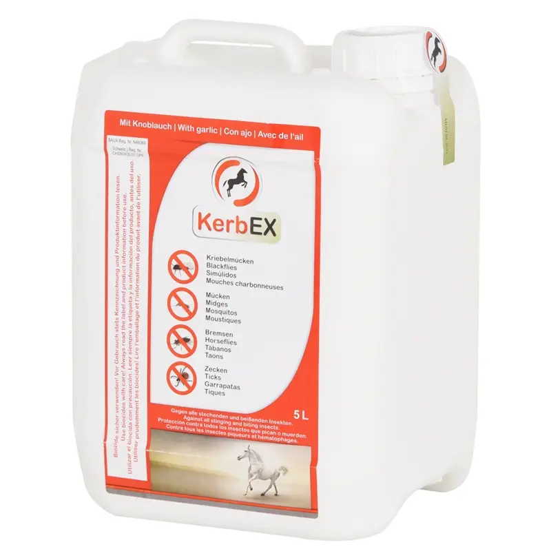 Schneller Versand B-Ware: KerbEX rot, mit Knoblauch - Insektenabwehrmittel für Pferde, 5 Liter